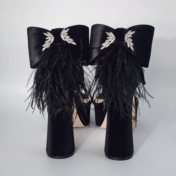 Antonio Melani Black Velvet Janie Feather Platform Heels - Picture 4 of 8